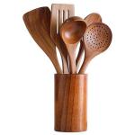 Wholesale 7pcs Teak Wooden Utensils Set Nonstick Cookware Kitchen Accessories with Wood Spatula for Cooking