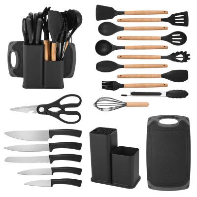 Wholesale Silicone Kitchen Accessories Cooking Tools Kit Kitchen Utensils Set With Storage Holder Cutting Board Sets for Cook